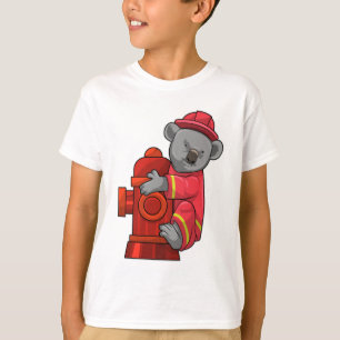 Camiseta Koala como Bombeiro com Hidrante de Fogo