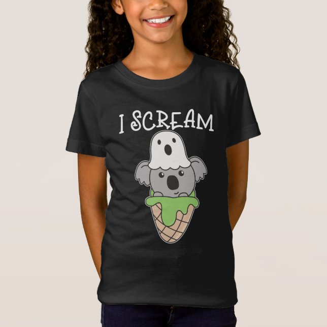 Camiseta Koala Halloween Ghost I Gritar Sorvete Pun (Frente)