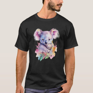 Camiseta Koala Mama e Baby Family Zoo Day Art Watercolor