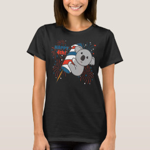 Camiseta Koala Para Crianças De Fogos De Artifício Do Dia 4