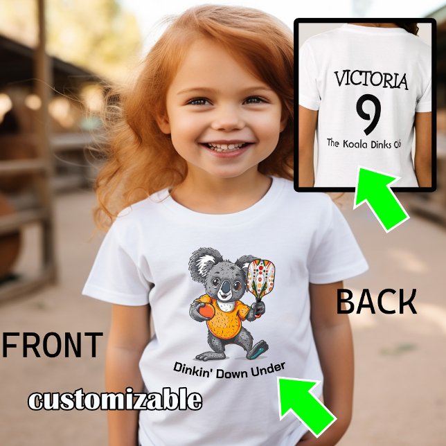 Camiseta Koala pickleball (Super cute koala playing pickleball for down under pickleball players. Custom text on both sides)