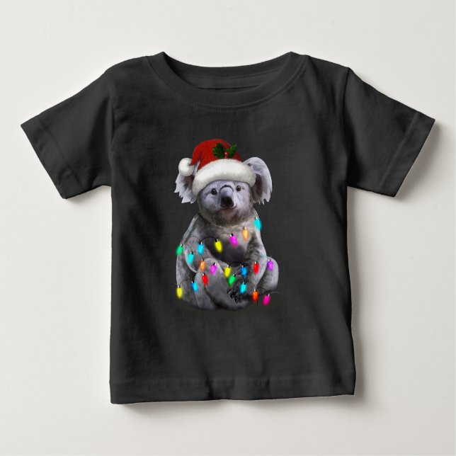 Camiseta Koala Sentada Com Luzes De Natal (Frente)