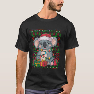 Camiseta Koala Xmas Lights Ugly Santa Hat Koala Natal T