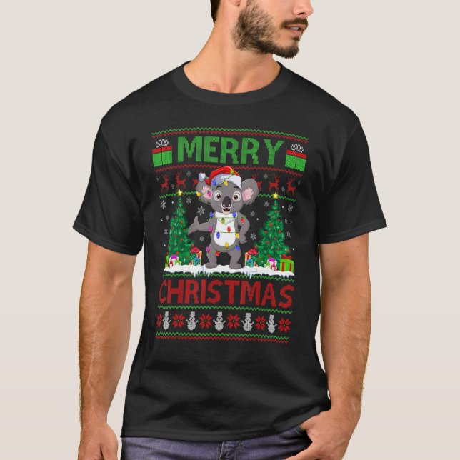 Camiseta Koala   Xmas Tree Lights Ugly Santa Koala Christma (Frente)