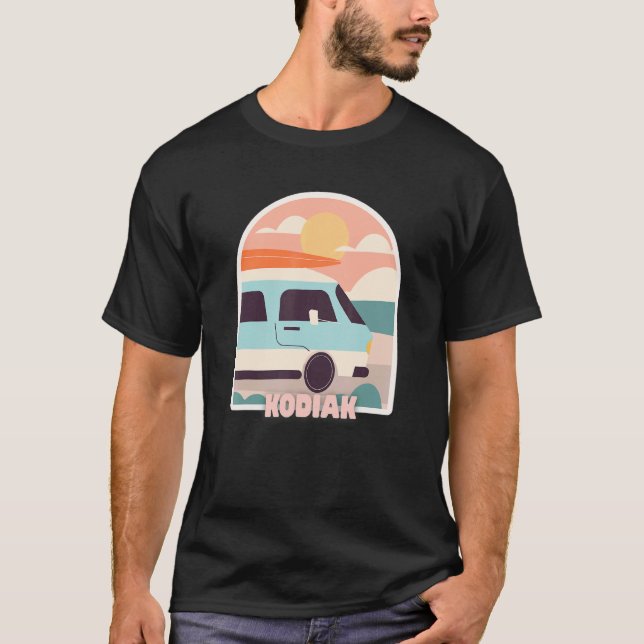 Camiseta Kodiak Beach Retro Pastel Cores Sun e Surfing Van (Frente)