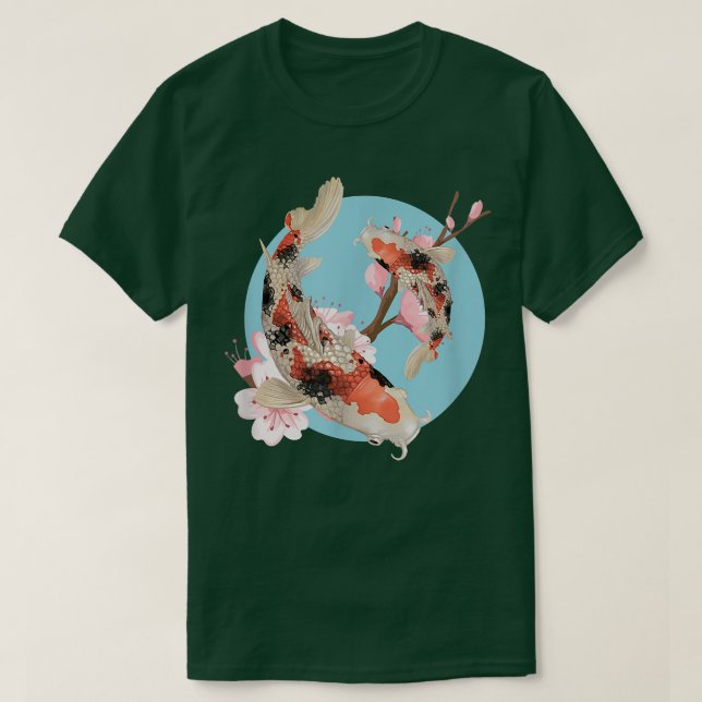 Camiseta Koi Carp Fish Cherry Blossoms Japonês Sakura (Frente do Design)