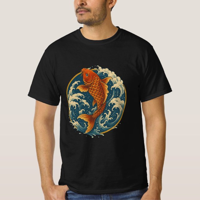 Camiseta Koi Climbing the Waterfall – Japanese Art Circle D (Frente)