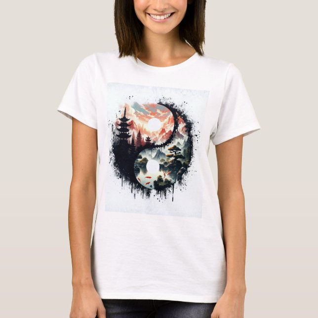 Camiseta Koi Fish and Temple Yin Yang (Frente)