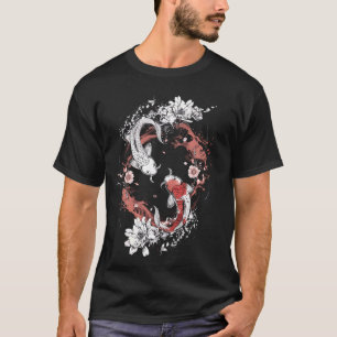 Camiseta Koi Fish Art Japonês Estilo Círculo Design Zen Gra