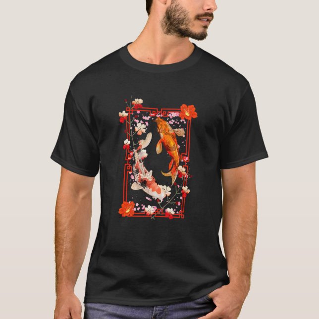 Camiseta Koi Fish Coi Carp Nishikigoi Fish Japonês Cherry (Frente)