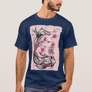 Camiseta Koi Fish Japonês Sakura Cherry Blossom Graphic