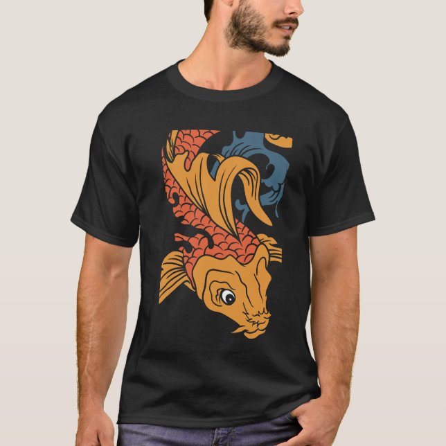 Camiseta Koi Fish Modern Black Art Simples (Frente)