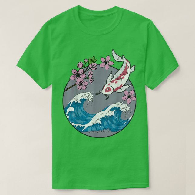 Camiseta Koi Fish Sakura Cherry Blossom Retro Japonês (Frente do Design)