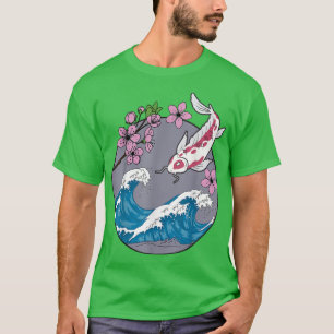 Camiseta Koi Fish Sakura Cherry Blossom Retro Japonês
