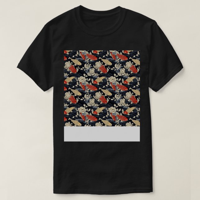 Camiseta Koi Fish Seamless Patterno Japonês p Chinês Asiáti (Frente do Design)