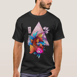 Camiseta Koi Japonês Fish Chersom Sun Cherry Blosso