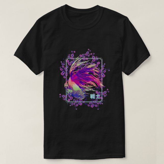 Camiseta Koi Japonês Fish Sakura Tree Cherry Blossom Nishi (Frente do Design)