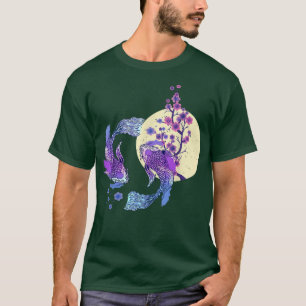 Camiseta Koi Japonês Koi Carp Full Moon Yin Yang Cherry Bl