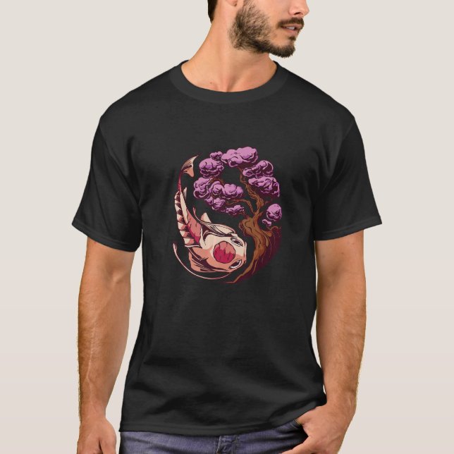 Camiseta Koi Japonês Koi Carp Sakura Tree Cherry Blossom R (Frente)