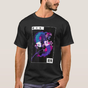 Camiseta Koi Yin Yang Nadando Jóias Peixe Cereja Opostas