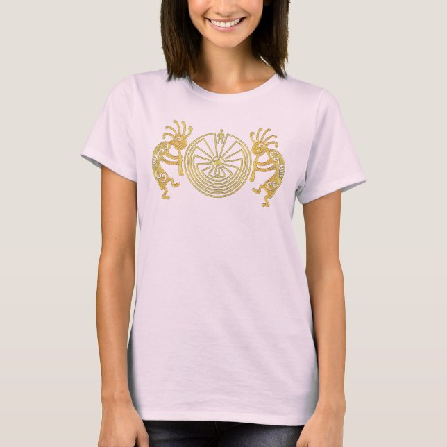 Camiseta KOKOPELLI / MAN IN MAZE gold + suas ideias (Frente)