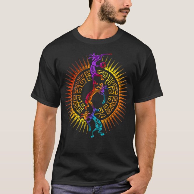 Camiseta Kokopelli Musician Acrobats  Mandala Sun 1  Fan (Frente)