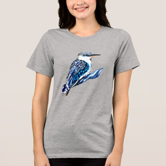 Camiseta Kookaburra, azul e cinza, pássaro aussie (Frente)