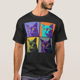 Camiseta Korat Cat Pop Ilustração de Animais Coloridos