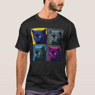 Camiseta Korat Cat Pop Ilustração de Animais Coloridos
