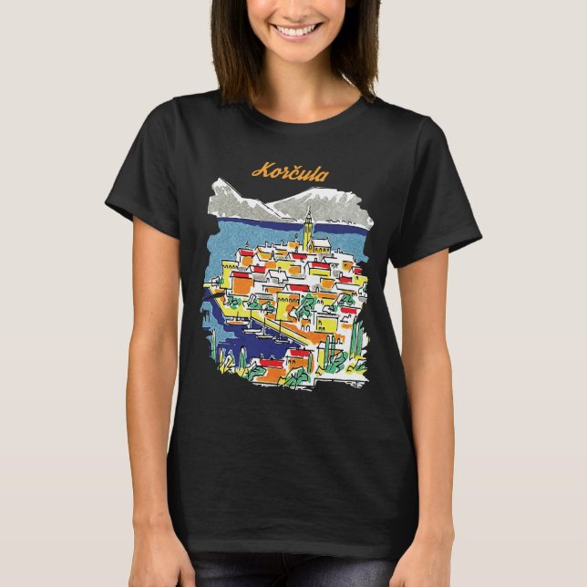 Camiseta Korcula Croácia Cidade Murada Viagem Costeira (Frente)