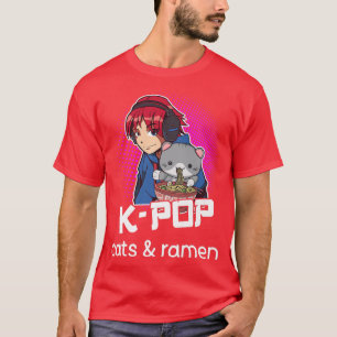 Camiseta KPop Ramen Comendo Música Pop coreana do Gato Love