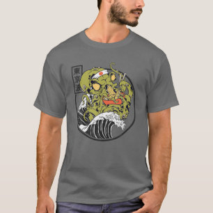 Camiseta Kraken Comendo Ramen Bowl Kanagawa Onda Octopus Ra