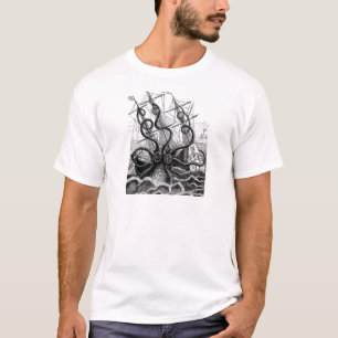 Camiseta Kraken/polvo Eatting um navio de pirata,