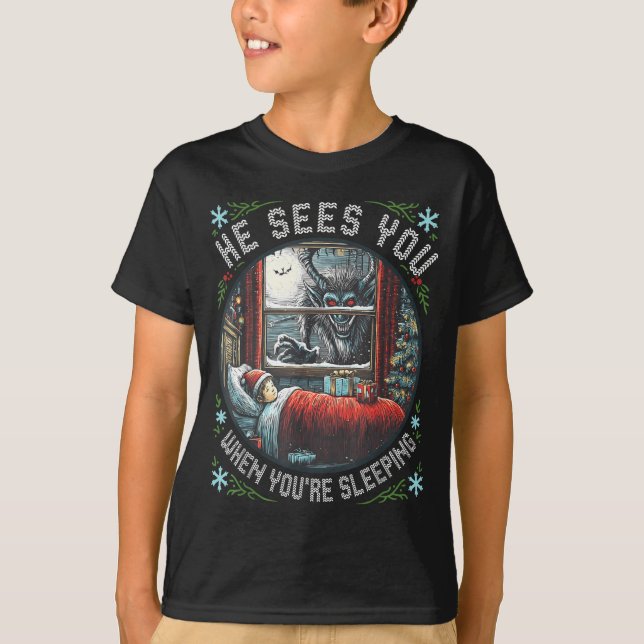 Camiseta Krampus He Sees You When You're Sleeng Horror Chri (Frente)