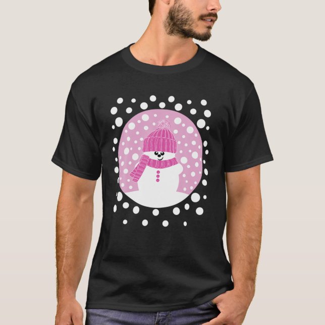 Camiseta Krimbles Diverte Snowman Com Um Burro Rosa (Frente)