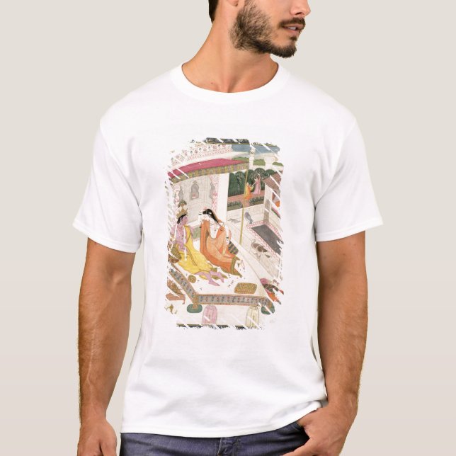 Camiseta Krishna e Radha em uma cama em um palácio do (Frente)