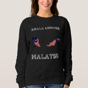 Camiseta Kuala Lumpur Malásia Mapa da Bandeira Vintage da M