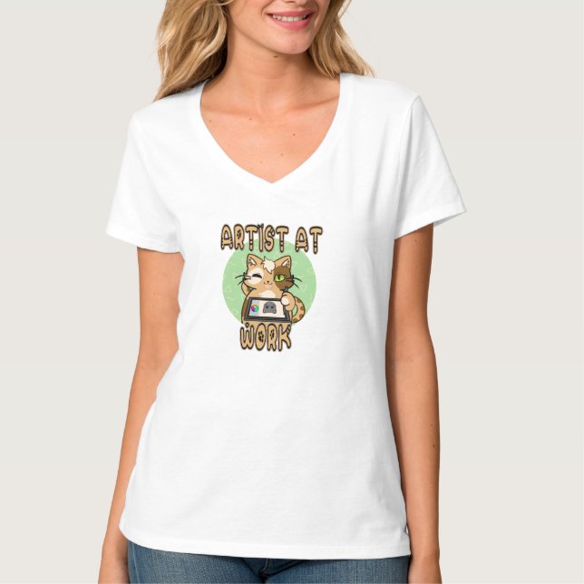 Camiseta Künstler bei der Arbeit – niedliches Katzendesign (Frente)