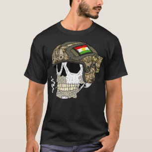Camiseta Kurdistan Peshmerga. Caveira Queimada Com Capacete