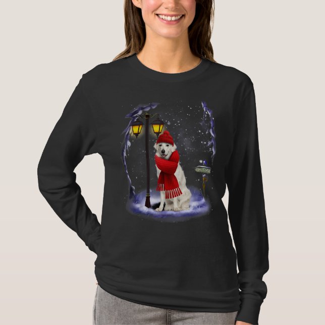 Camiseta Kuvasz Papais noeis Neve Natal Luz Inverno Pajama (Frente)