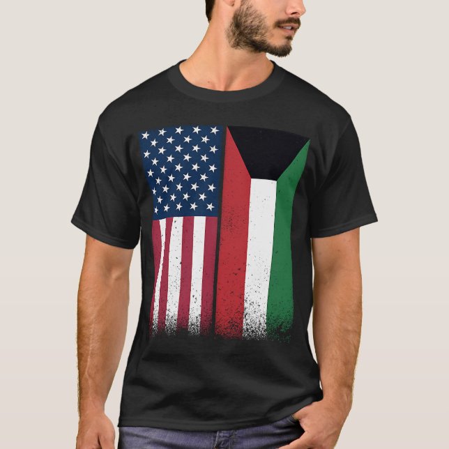 Camiseta Kuwai Kuwaitiano Bandeiras Americanas Orgulhosas U (Frente)