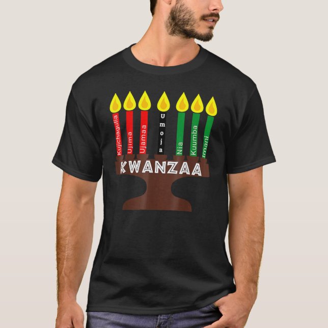 Camiseta Kwanzaa Kinara Mishuma Com 7 Princípios (Frente)