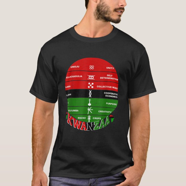 Camiseta Kwanzaa Kinara - Símbolos Africanos Princípios Vin (Frente)