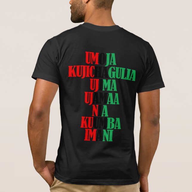 Camiseta Kwanzaa Princípios Verde Vermelho (Verso)