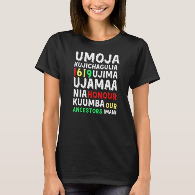 Camiseta Kwanzaa Sete Princípios Afro-Americanos Kwanza Sym (Frente)