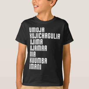 Camiseta Kwanzaa Sete Princípios Umoja Kujichagulia Ujima