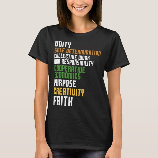 Camiseta Kwanzaa Sete Princípios Unida Autodeterminação (Frente)