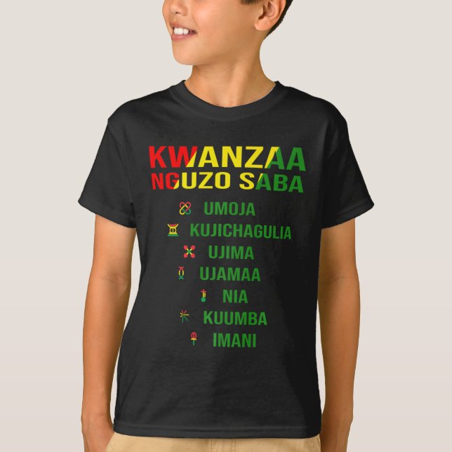Camiseta Kwanzaa - Swahili Para Os Sete Princípios (Frente)