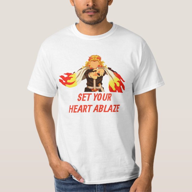 Camiseta kyojuro rengoku ser seu coração em chamas (Frente)