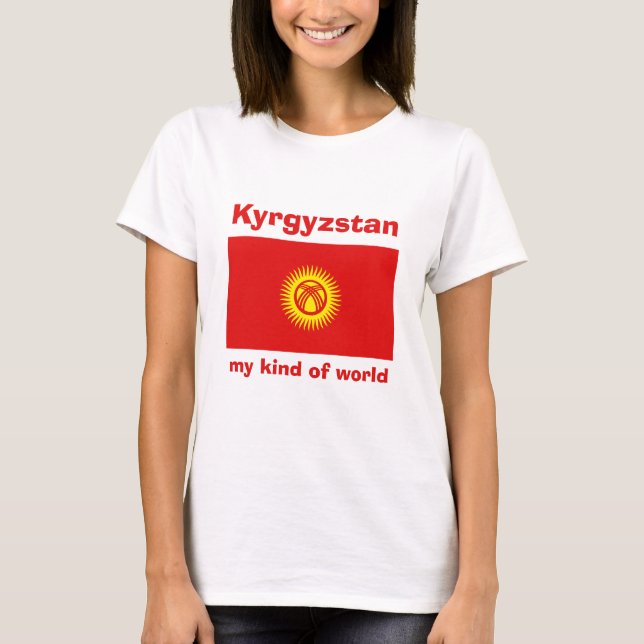 Camiseta Kyrgyzstan Bandeira + Mapa + Texto (Frente)